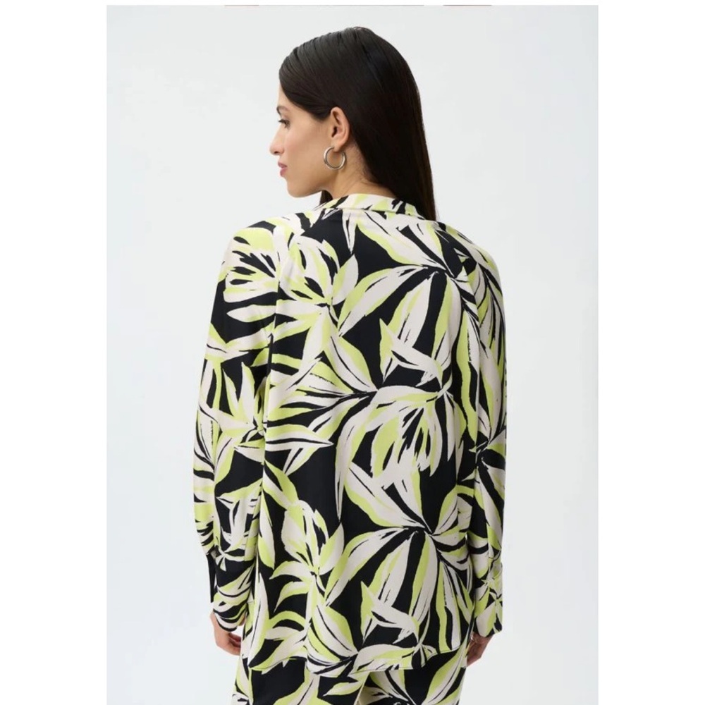 Joseph Ribkoff Black, Lime and Cream Leaf-Print Blouse, Size 4 (oversized), NWT - Picture 2 of 10